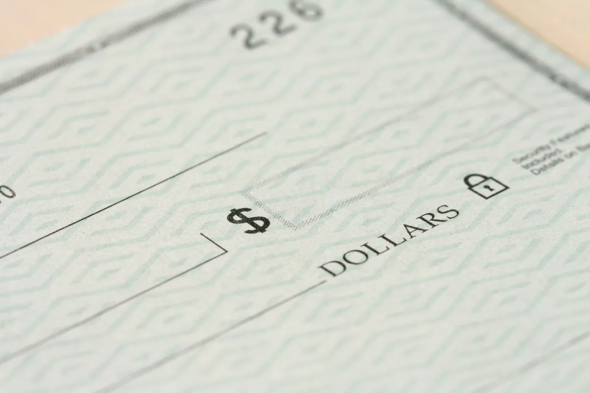 Close-up of a paper check