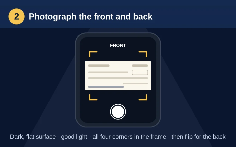 Photographing a check on a dark surface with a phone